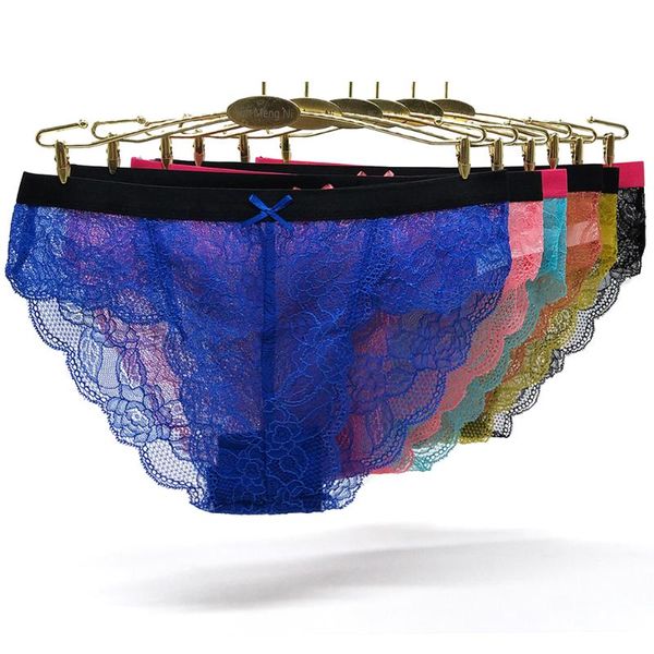 

women's panties alyowangyina 3 pcs/lot foreign trade fashion transparent lace underwear briefs 89422, Black;pink