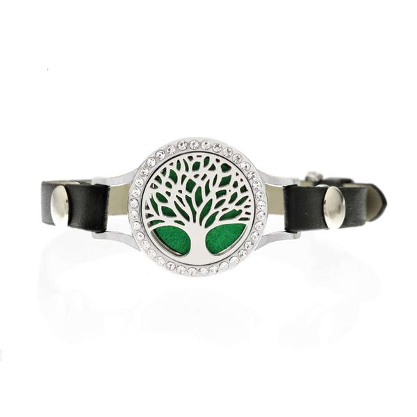 

locket wk4 25mm aromatherapy with crystals bracelet perfume locket black pu leather band diffuser bracele 10pads, Golden;silver