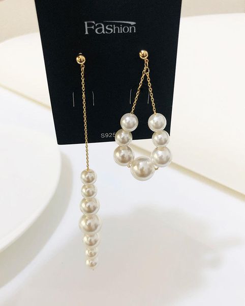 

dangle & chandelier korean double wearing long pearl earrings 2021, Silver
