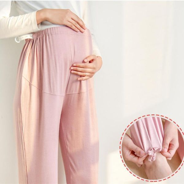 

modal pregnant women's pants spring and autumn pregnancy pajamas summer thin section stomach lift leggings adjustable home cloth matern, White