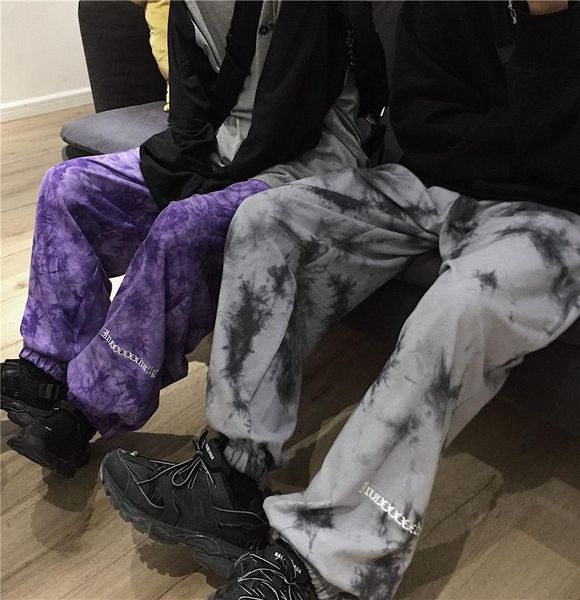 

nicemix 2021 spring harajuku cargo pants women tie dye trousers couple clothes sporty streetwear letter embroidery modis women's & capr, Black;white