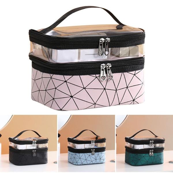 

storage bags double layer cosmetic bag square organizer large toiletries makeup kit pouch travel pldi889