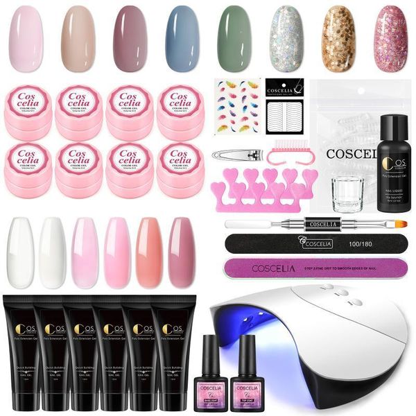 

poly nail gel kit uv/led lamp quick building polish set with color uv semi-permanent art decoration manicure tools1