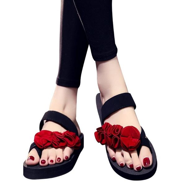 

fashion women's bohemian flower wedge slippers summer sandals non-slip 2021 women ladies, Black