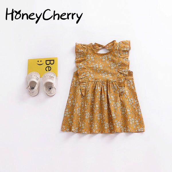 

summer children's wear european and american retro girls' floral sleeve dress kids dresses for girls 210515, Red;yellow