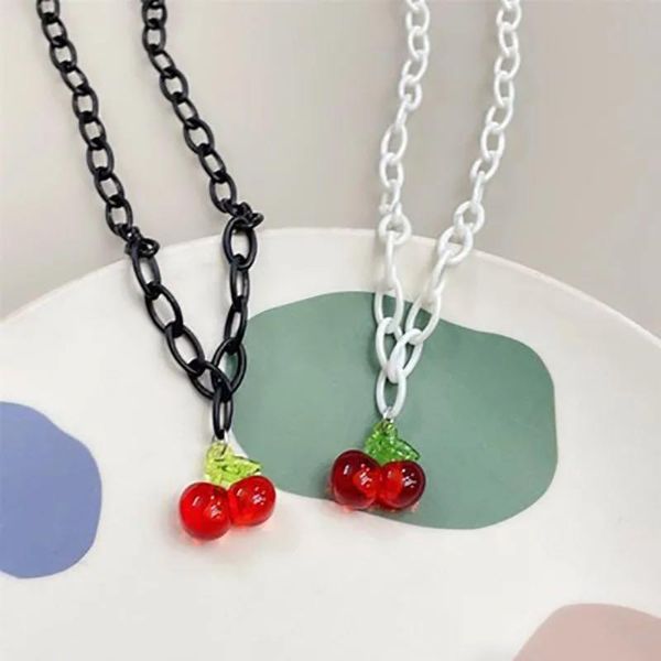 

pendant necklaces 2021 vintage acrylic cherry for women fashion hollow chain necklace female korean jewelry, Silver