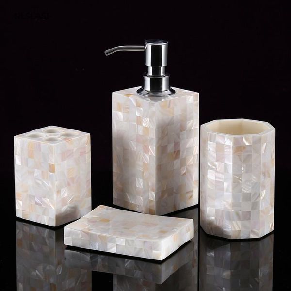 

four-piece suit white shell bathroom accessories set resin lotion bottle toothbrush holder soap tray el bath toiletries accessory