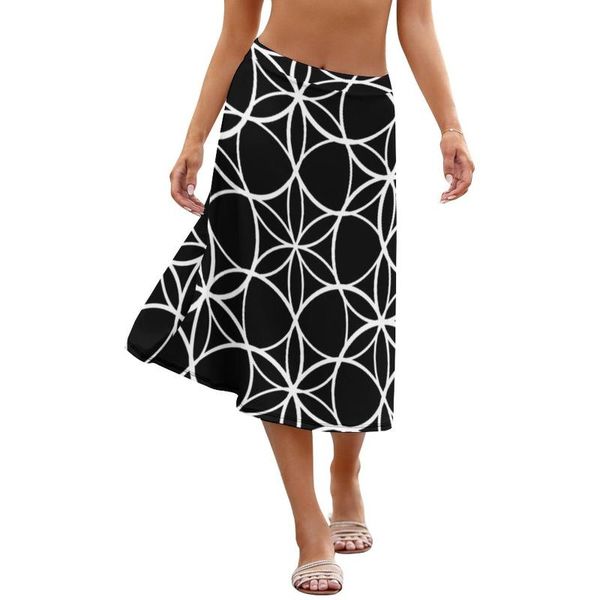 

skirts flower of life skirt vintage spandex woman patterns school midi, Black