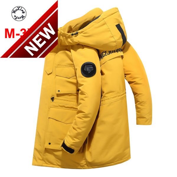 

men's hooded down jacket thickened mid long white duck coat fashion winter warm m to 3xl, Black