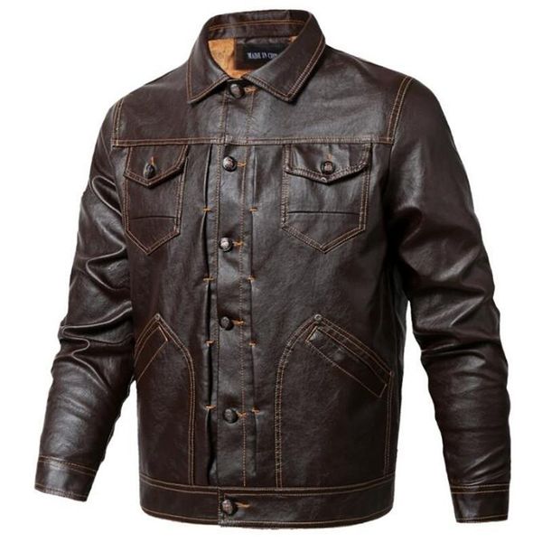 

men's fur & faux men casual outwear bomber jacket mens pu motorcycle leather jackets man multi pocket coat male warm clothes, Black