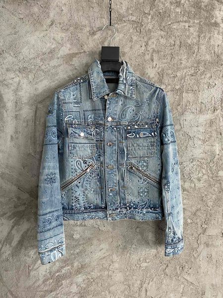 2022 Frühling und Herbst neue exquisite Stickerei-Designer-Jeansjacke ~ hochwertiger Waschprozess US-Größe Jacke Mode einreihiger Revers Herren luxuriöser blauer Kurzmantel