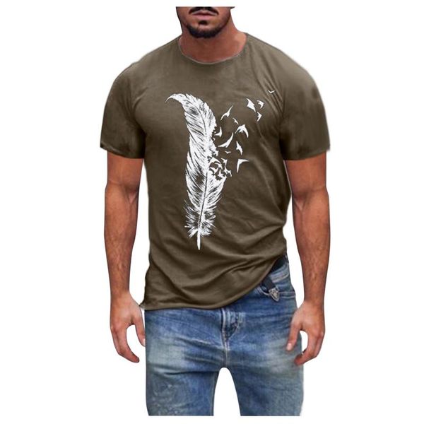 

men's t-shirts men feather printed t-shirt harajuku mens tee 2021 fitness streetwear short sleeve slim summer casual clothing, White;black