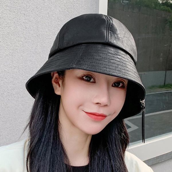 

wide brim hats autumn minority panama fur hat with zipper japanese style dome korean version fisherman's lady sunhat bob fashion bucket, Blue;gray