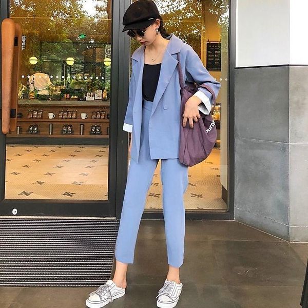 

autumn and winter women work pants suit single button office lady blazer jacket coat & zip trouser 3 piece set z137 two dress, White