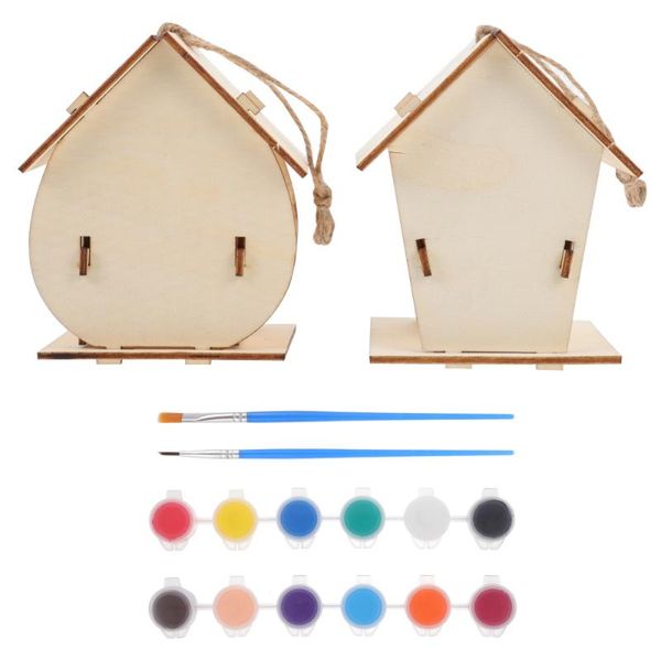 

bird cages 2 sets diy house kits for children to build and paint wooden arts craft