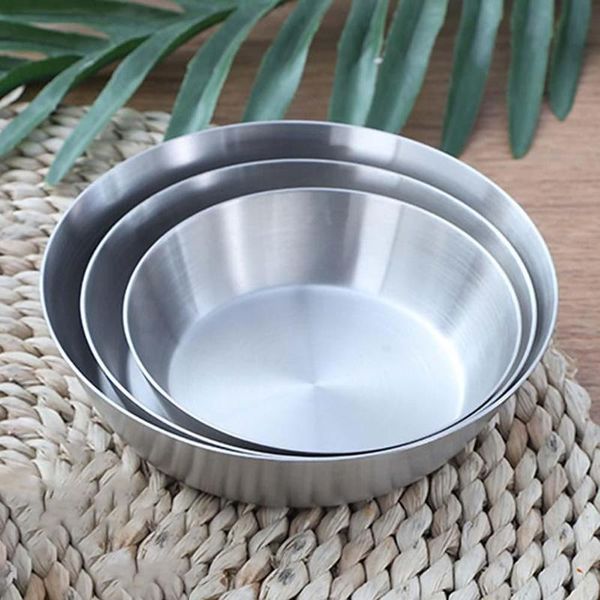 

stainless steel anti-rust flat bottom serving dish round plate tray kitchen dinning bowl accessories bowls