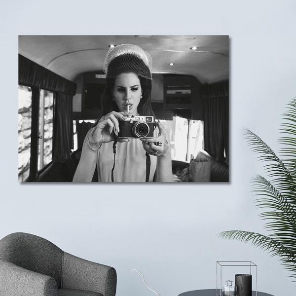 

canvas painting print modular poster wall artwork black white portrait of characters lana del rey hd pictures bedroom home decor paintings