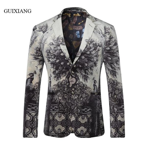 

men's suits & blazers 2021 arrival style men boutique euramerican fashion causal printing slim suit jacket dress large size m-3xl, White;black