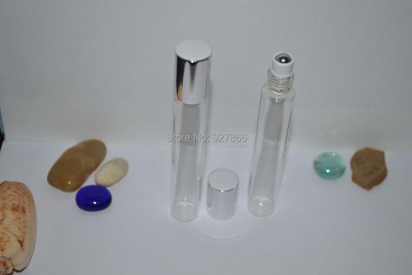 

12x 15ml slim clear tube glass roll-on fragrance perfume bottles,refillable & portable 1/2 oz roll on bottle,silver cap storage bottles jars
