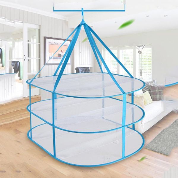 

1pc 3 layers folding drying racks & nets mesh blue sweater underwear bra hanging basket laundry storage hangers
