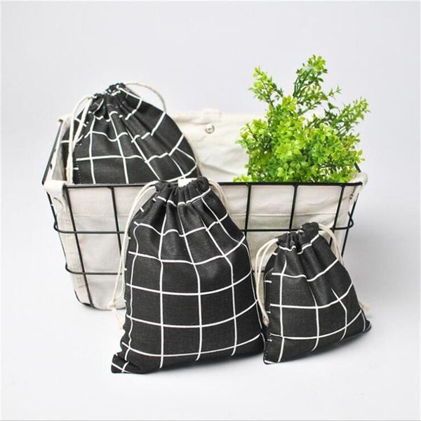 

storage bags small fresh bag cotton and linen plaid gift candy jewelry beam pocket drawstring tea