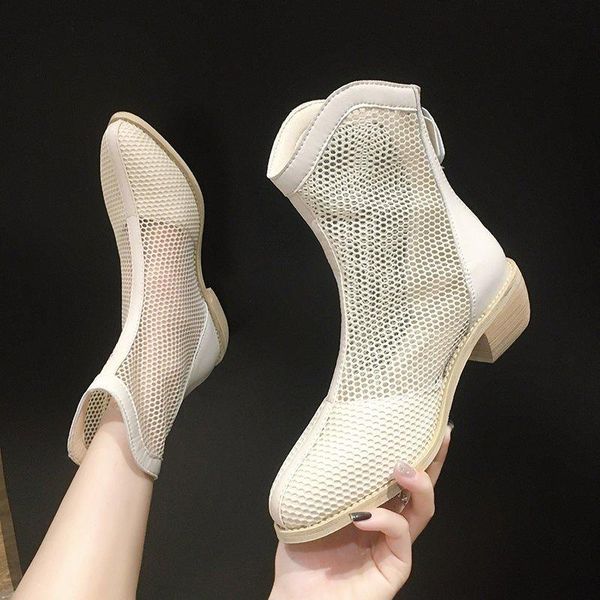 

boots women's tennis british style breathable thin thick heel cool, Black