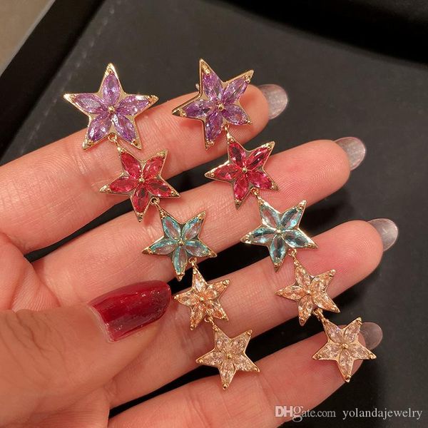 

fancy women earrings yellow gold plated colorful cz star tassels earrings for girls women for party wedding nice gift, Golden;silver