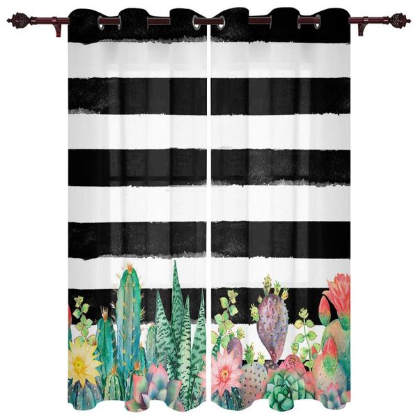 

curtain & drapes watercolor stripes cactus window curtains for living room kitchen with valance kids home decor