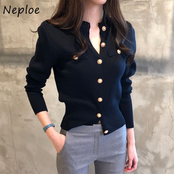 

neploe women knitted cardigans autumn slim fit korean retro long sleeve single breasted solid female sweaters 82235 210423, White