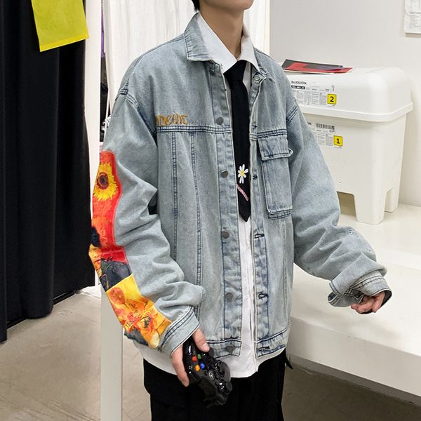 

men's jackets wholesale 2021 fashion wash patch denim jacket men's spring autumn handsome clothes korean hip hop wild embroid, Black;brown