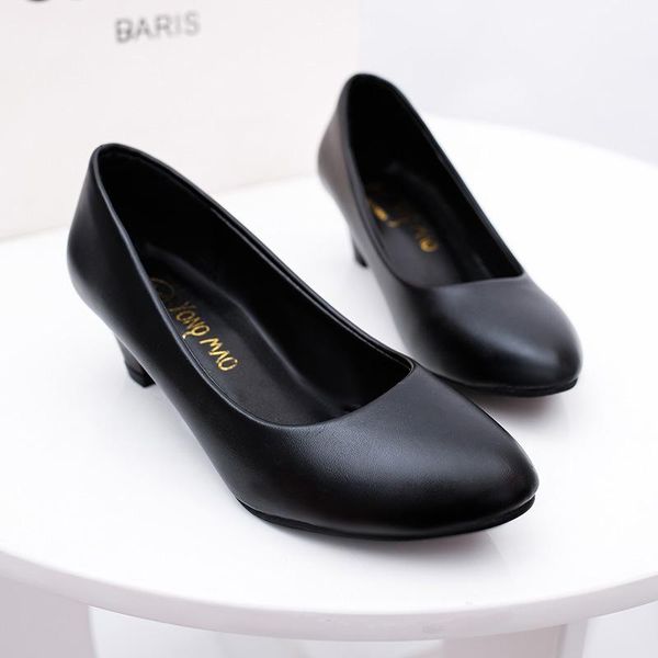 

dress shoes large size women's thick with mother etiquette professional work, Black