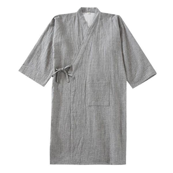 

men's sleepwear cotton kimono style bathrobe spring summer and autumn thin steamed nine-quarter sleeves one-piece robe men, Black;brown