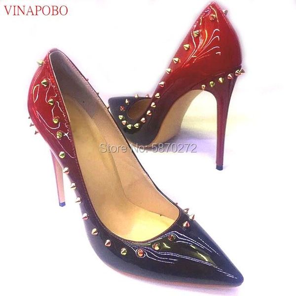 

dress shoes vinapobo stilettos rivet women's high heels woman wedding pumps fashion party pointed toe plus size 43, Black