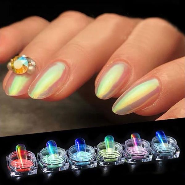 

nail glitter mermaid chrome chameleon laser decorations uv gel pigment ice transparent powders magic mirror dust, Silver;gold
