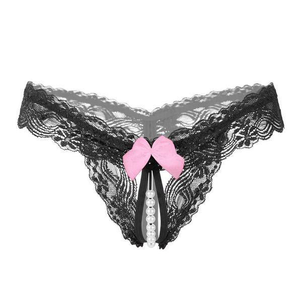 

women's panties fashion pearl thong high up file lace transparent briefs underwear gifts for lover, Black;pink