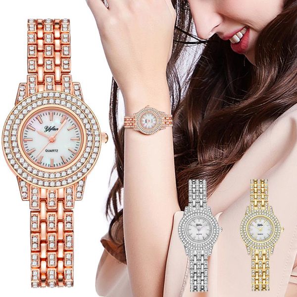 

wristwatches relogio feminino women rose gold full diamond bracelet watches luxury quartz rhinestone wrist, Slivery;brown