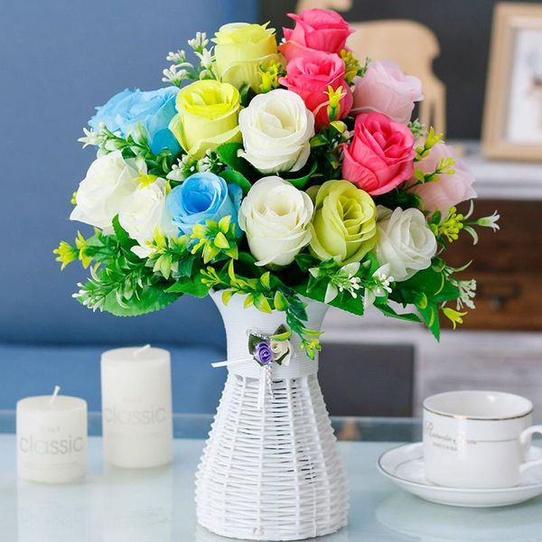 

decorative flowers & wreaths a bunch artificial 6 heads roses fake wedding pography props silk home interior decoration q23