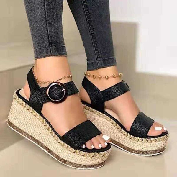 

platform sandals fashion women strap gladiator sandal wedges shoes casual woman peep toe wedge zapatillas mujer y0721, Black
