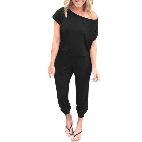 

women's jumpsuits & rompers womens jumpsuit long pants women pocket off shoulder short sleeve playsuit bodysuit 300503, Black;white