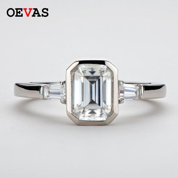 

cluster rings oevas real 2 d color emerald cut moissanote for women 100% 925 sterling silver sparkling wedding party fine jewelry, Golden;silver