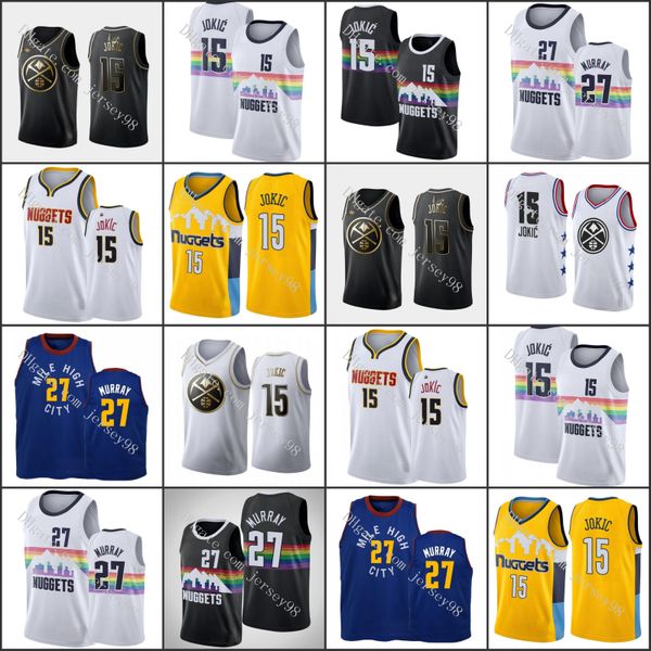 

denver nuggets men 15 nikola 27 jamal murray craig jokic men retro jersey, Black
