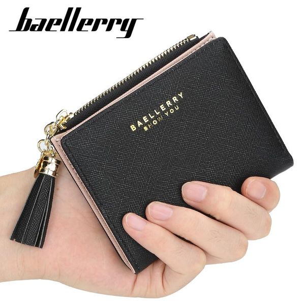 

wallets baellerry 2021 fashion women wallet leather zipper housekeeper small ladies purse for coins card holder, Red;black