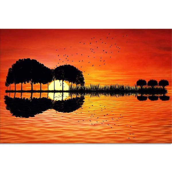 

diamond painting mosaic landscape 5d diy guitar tree reflection full square home decor picture of rhinestone gift