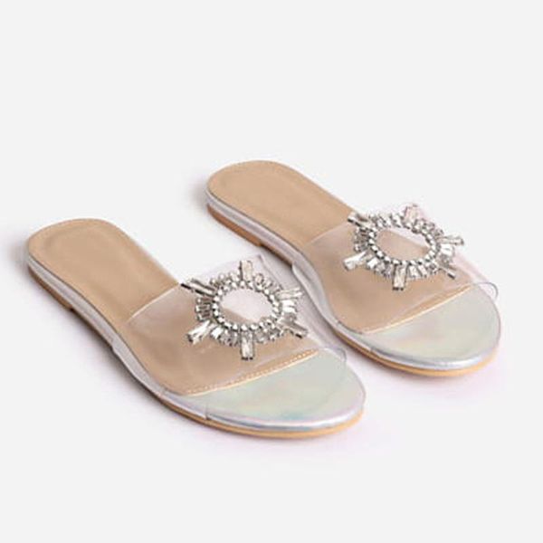 

slippers womens crystal open toe non-slip sandals roman flats casual beach shoes, Black