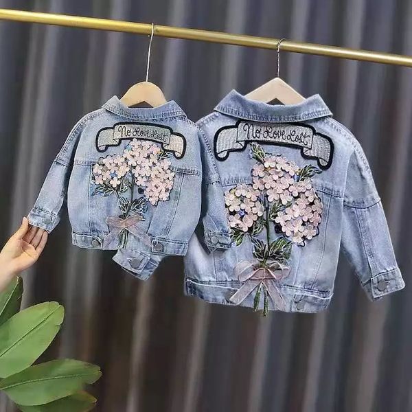 

1-6ykidsdenimjacketsforgirlsbabyflowerembroiderycoatsspringautumnfashionchildkidsoutwearrippedjeansjackets, Blue;gray