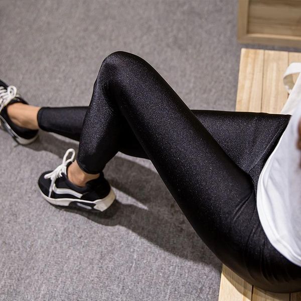 

women's leggings women shiny black legging autumn ladies push up slim waist stretchy soft large size