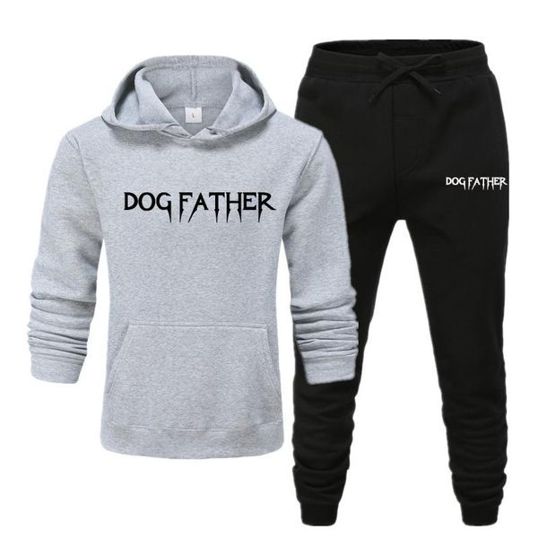 

men's tracksuits 2021 brand pullover hooded autumn/winter sets dog father letter printed hoodies sweatpants two pieces set tracksuit, Gray