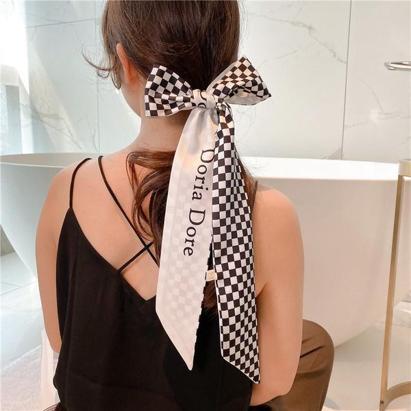 

scarves 2021 spring and autumn plaid scarf french hairband thin sluggard women's long ribbon decorative headband, Blue;gray