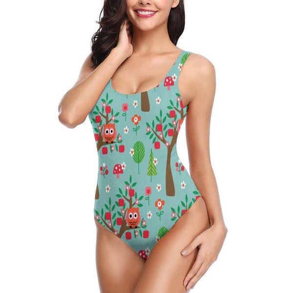 

women's swimwear women one piece swimsuit spring owls and trees beachwear monokini bathing suit bikini, White;black