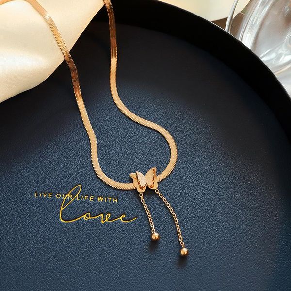 

chokers 2021 elegant tassels butterfly snake chain stainless steel necklace women no fade rose gold pendant jewelry, Golden;silver